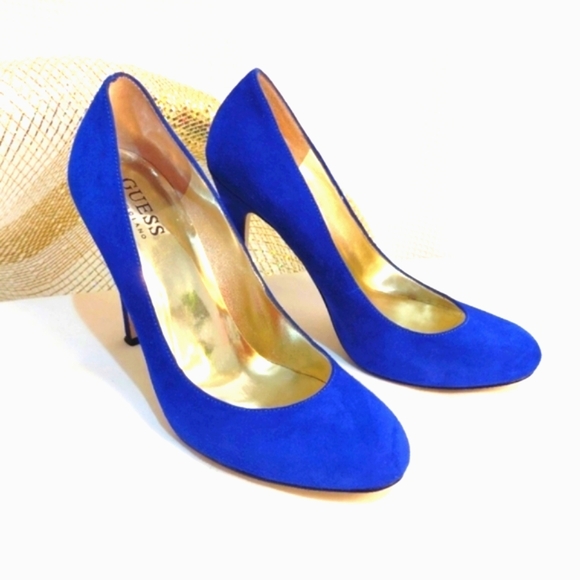 Guess by Marciano Heels Cobalt Blue Suede Shoes Leather True Blue Pumps … - Picture 3 of 13